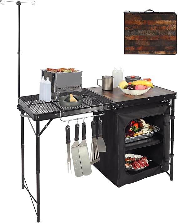 REDCAMP 4ft Portable Camping Kitchen Table, Outdoor Cooking Station