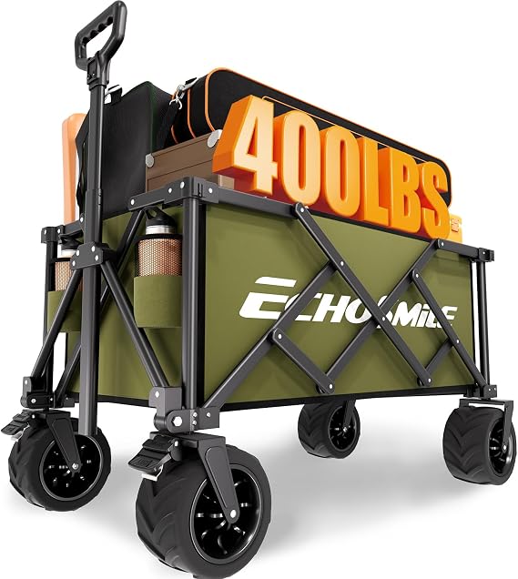 EchoSmile Wagons Carts Foldable Heavy Duty with 400Lbs Wt, 220L Cap, Green