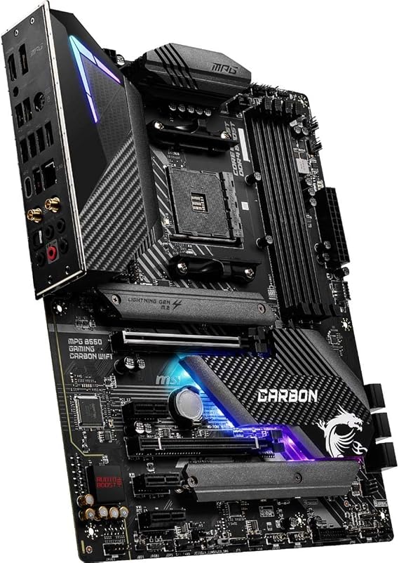 MSI MPG B550 Gaming Carbon WiFi Gaming Motherboard (AMD AM4, DDR4, PCIe 4.0, SATA 6Gb/s, Dual M.2, USB 3.2 Gen 2, HDMI/DP, Wi-Fi 6 AX, ATX, AMD Ryzen 5000 Series Processors)