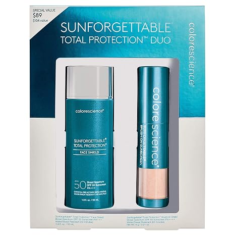 Colorescience Sunforgettable Total Protection Mineral Sunscreen Duo Kit, Face Shield SPF 50 & Brush-On Sunscreen SPF 50 in Medium Shade