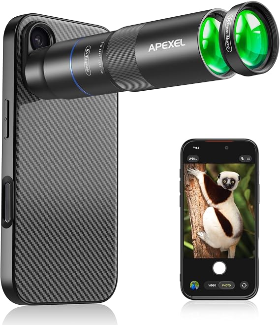 Telephoto and Macro Integration APEXEL 10X Smartphone Telephoto Lens 200mm Smartphone Macro Lens Can Shoot Both Long Distance and Fine Details Super High Cost Performance Latest ED Lens Compact and