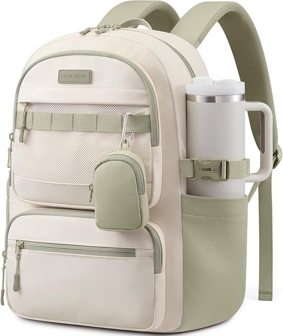 LOVEVOOK Laptop Backpack with Locking Cup Holder & Anti-Slip Strap, 15.6" Waterproof Travel Daypack Trolley Sleeve, Work College Commute Bag with Keychain Zip Pouch