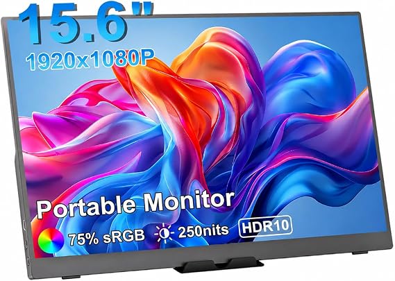 Portable Gaming Monitor, Portable Monitor with HDR, Ultra Slim Eyecare External Second Screen for Laptop PC PS5 Mac Xbox 15.6" 1080p