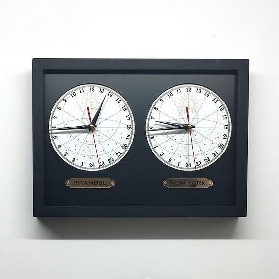 Two-Zone Clock with 24-Hour Zones. Binary Clock Showing 24 Hours. Multiple time Clocks. Wall Clock with 24 time Zones for Day and Night.