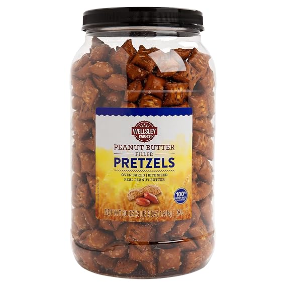 Wellsley Farms Peanut Butter Filled Pretzels, Crunchy Nuggets with Real, Salty Snacks for Adults & Kids, Perfect for Parties, Movies & On-the-Go, Kosher, 50 oz Resealable Jar