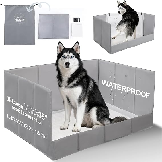 HQ4US 4LEGS Dog Litter Box, Pee Pad Holder Foldable, Indoor Dog Potty Tray for Puppy & Large Dogs, High Walls, Seamless, No Assembly, Waterproof, Easy to Clean, No Spill,Portable for Travel