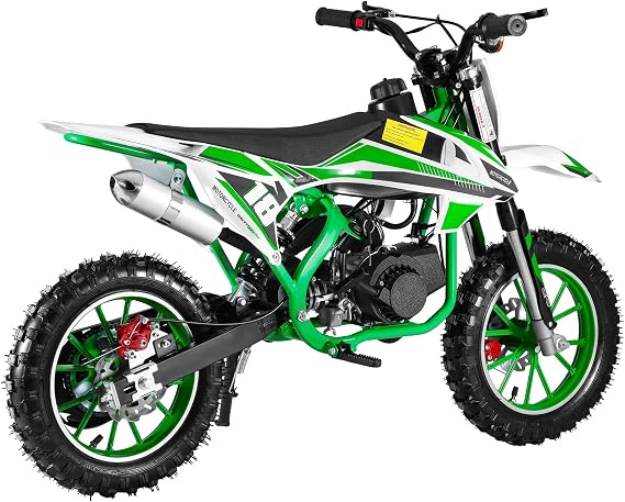 49cc 2-Stroke Mini Dirt Bike,Gas Power Motocross, Off Road Mini Motorcycle, Pocket Motorbike with Front Rear Disc Brakes, Racing Max Speed 30KM/H for Adults & Kids Beginner Motocross Bike Green