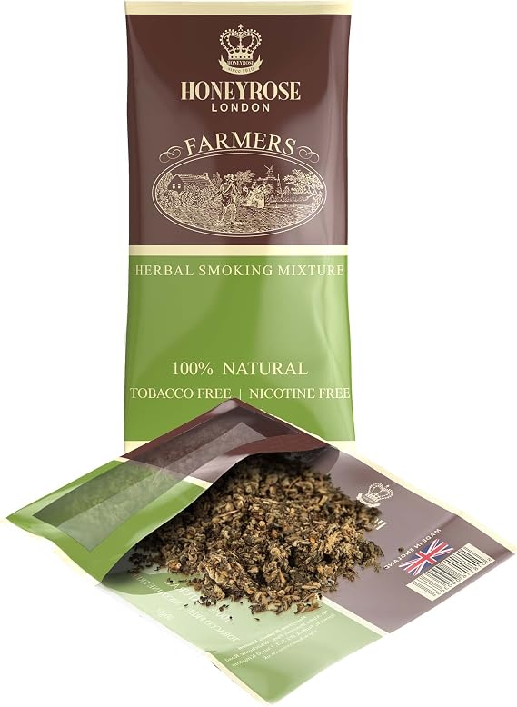Honeyrose Farmers - Tobacco & Nicotine FREE Smoking Mixture, 1 pouch/30gr/1oz, Made in England