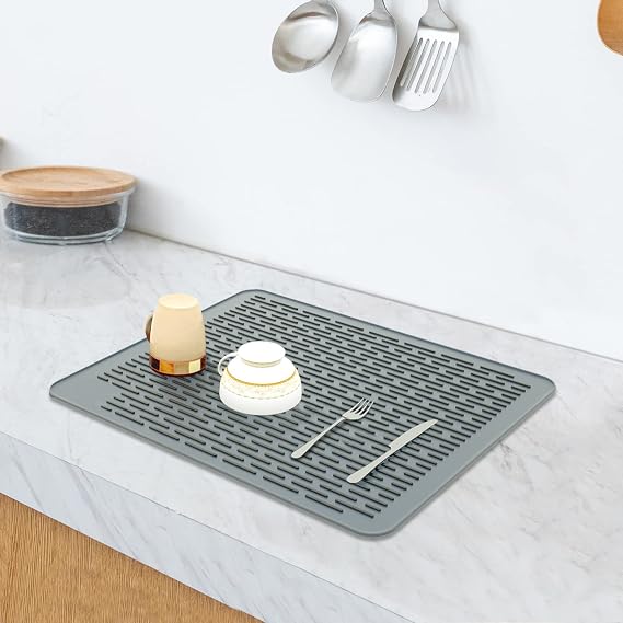 SOSMAR Silicone Drying Mat, 16 x 12, Dish Drying Mat, Large Dish Drainer Mat for Kitchen Counter, Heat Resistant Hot Pot Holder, Non-Slip Silicone Sink Mat, BPA Free, Dish Washer Safe, Black