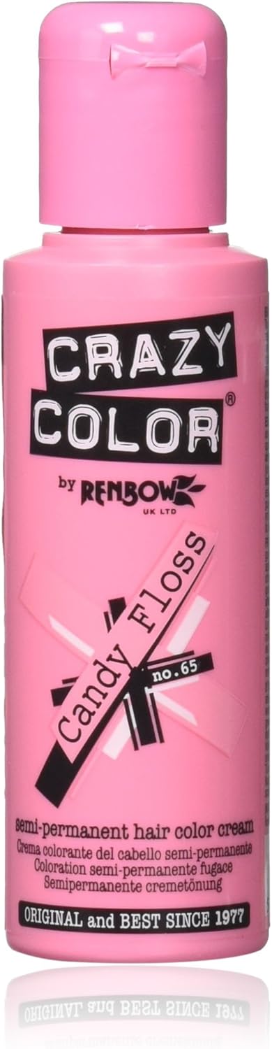 Crazy Colour Semi Permanent Hair Dye By Renbow Candy Floss No.65 (100ml) Box of 4