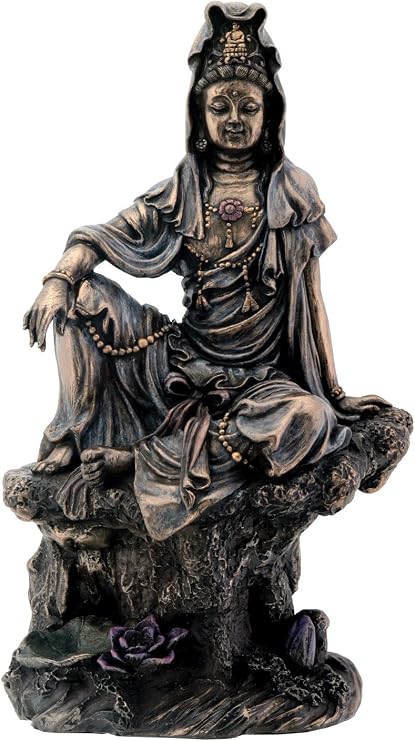 7 Inch Bronze Water and Moon Kuan Yin Buddhism Statue Figurine