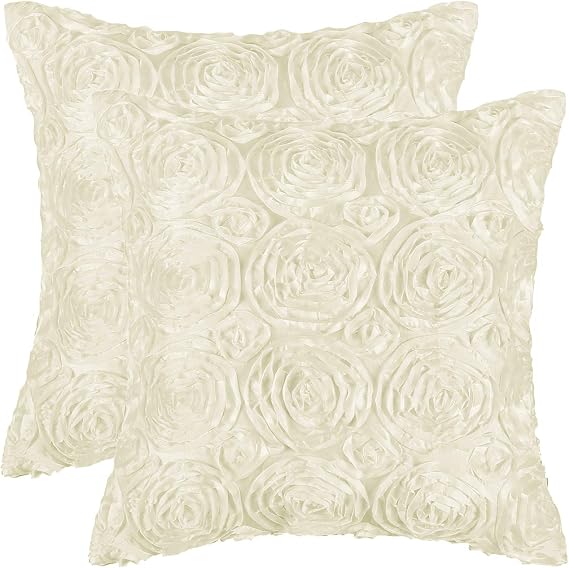 CaliTime Pack of 2 Cushion Covers Throw Pillow Cases Shells for Couch Sofa Home Solid Stereo Roses Floral 18 X 18 Inches Beige