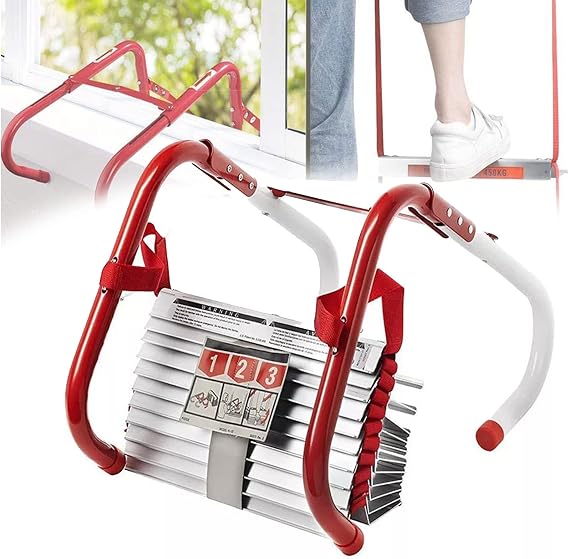 Fire Escape Safety Ladder, 13-32FT Portable Emergency Window Ladder Fire Escape with Anti-Slip Rungs for Kids and Adults Easy to Deploy,24FT/7.5M