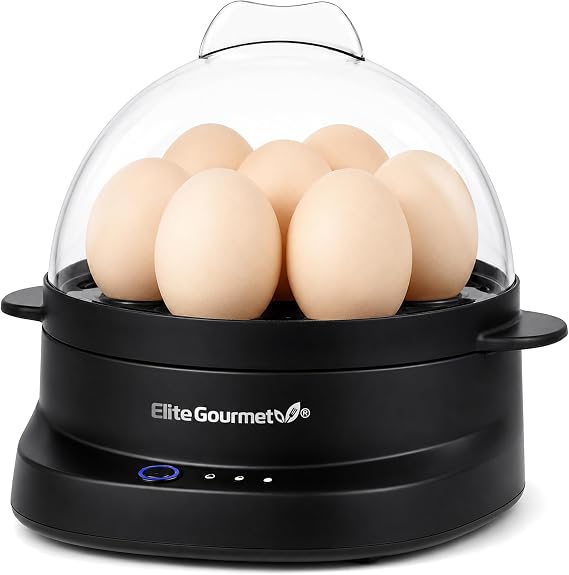 Elite Gourmet 7-Egg Electric Egg Cooker with Voice Alerts, Auto Shut-Off | Makes soft, medium, or hard-boiled eggs perfectly with no monitoring needed - fast breakfast cooking