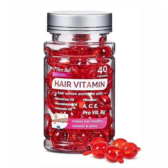 Hair Oil Capsules - Hair Vitamins A, E, Pro B5 - Serum Enriched with Argan Oil, Macadamia, Avocado Oils & Moroccan Oil for All Hair Types Frizzy, Dry, Curly - For Women & Men (40 Capsules)