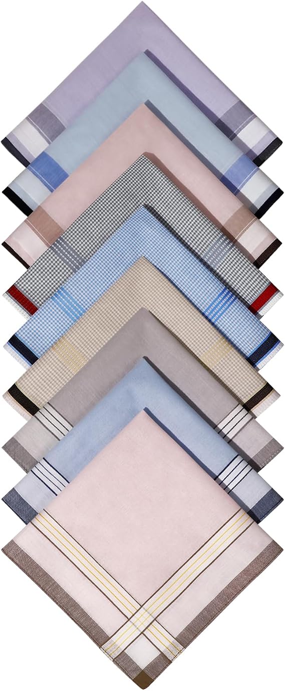 Handkerchiefs for Men Soft Cotton-9Pcs Plaid Stripe Checkered Mens Hankies | Large Classic Pocket Squares, 15.7 x 15.7 Inches