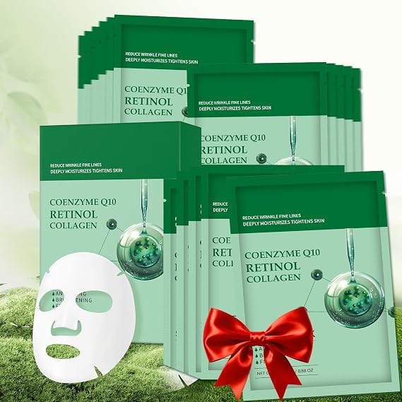 Collagen Face Sheet Mask Anti Aging Skin Care Mask Sheets Collagen Sheets Pack With Retinol Sheet Facial Masks Bulk, Face Masks Beauty for Women Fine Lines Wrinkle Moisturizing 10 Pack