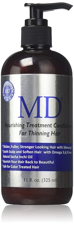 MD Hair Thinning Shampoo for Men & Women Revitalizing Sulfate-Free Cleanser for Thicker Fuller Looking Hair Professional Formula with Sacha Inchi & Chamomile for All Hair Types, 11 fl oz
