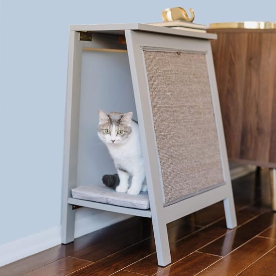 The Refined Feline A-Frame Cat Bed, Smoke Gray, Ventilated Base, Multipurpose Wood Cat Furniture Table, Easy To Clean Cushion, Removable & Replaceable Parts