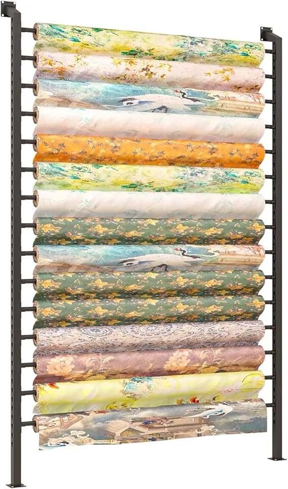 Wall Mount Textile Commercial Fabric Roll Storage Rack, Vinyl Roll Holder 8 10 12 15 Rolls, Space Saving(Can Hang 10 Rolls)