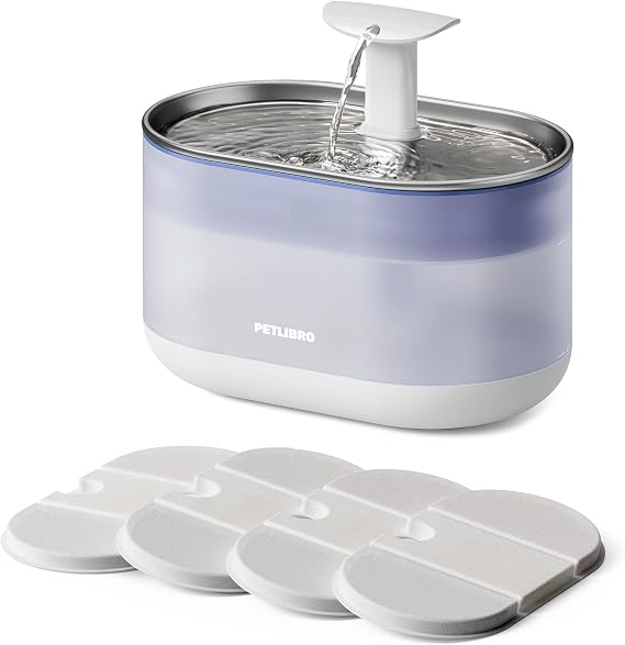 PETLIBRO Cat Water Fountain Stainless Steel,Ultra Quiet,71fl oz2.1L Automatic Cat Fountain,Two Flow Modes,BPA-Free Capsule Metal Healthy Pet Water Fountain for Cats Inside with 4 Large Filters