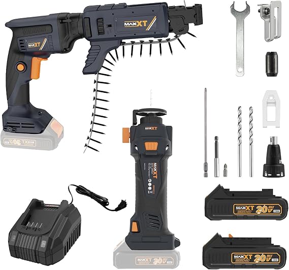 MAXXT 20V Brushless Drywall Screw Gun (Tool Only) 2-in-1 Screwdriver & Router, 0-5 000 RPM, One-Hand 25-57 mm Quick-Set, 360 Rotating Head, Tool-Free Depth, Drywall Cut-Out Bit Included