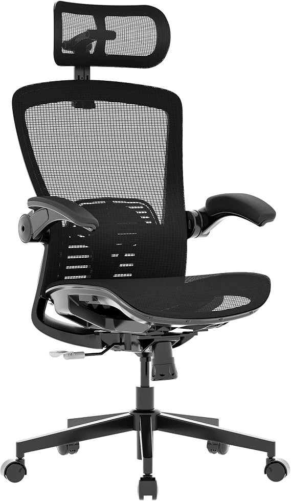FLEXISPOT Ergonomic Office Chair with Flip-up Armrest, Free Space for Heavy People, Computer Chair with 8-Level Lumbar Support, Mesh OC3 Air-P Seat, Desk Chairs for Home Office Gaming Working, Black