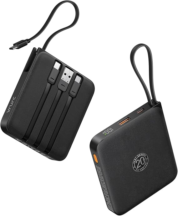 VRURC Portable Charger with Built-in Cables, 10000mAh 22.5W Fast Charging