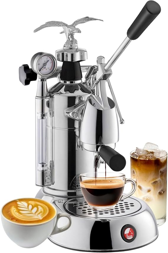 La Pavoni Stradivari - Milano 16-Cup Lever Espresso Machine Chrome & Black Wood Finish with Curved Lever, 54-Ounce Nickel-Plated Single Boiler Heating System & Dual Frothing Options - Made in Italy