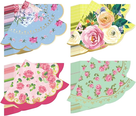 Dandat 100 Pcs Floral Tea Napkins Disposable Scalloped, Classic Styles