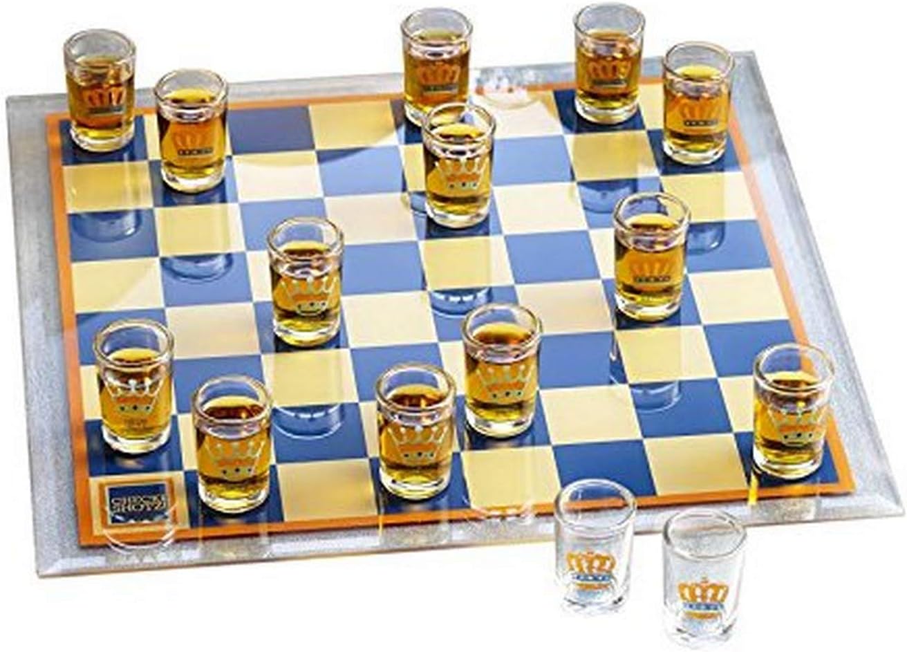 Game Night Checkers Shot Glass Drinking Game Set, Clear