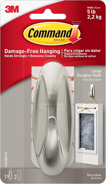 Command Large White Designer Hooks, 1 Hook, 2 Strips