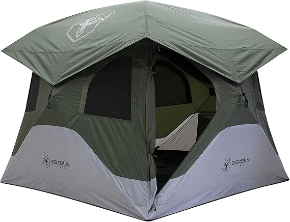 Gazelle TentsTM T4 Hub Tent, Easy 90 Second Set-Up, Waterproof, UV Resistant, Removable Floor, Ample Storage Options, 4-Person, Alpine Green, 94" x 94" x 78", GT400GR