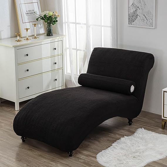 Stretch Chaise Lounge Cover Indoor, Armless Chaise Chair Slipcover Furniture Protector Chaise Slipcover for Living Room Machine Washable (Black)