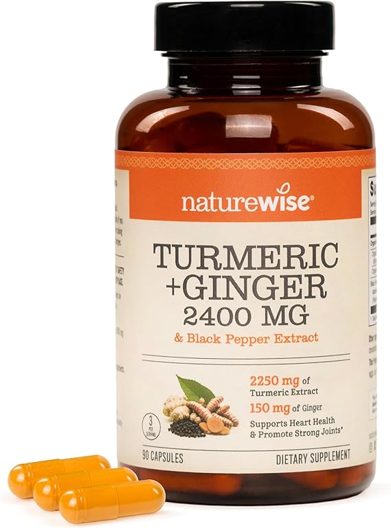 NatureWise Turmeric Curcumin + Ginger 2400mg Supplement, 90 Capsules