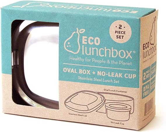 ECOlunchbox Oval & Snack Cup 2-Piece Stainless Steel Lunch Set, 30 oz