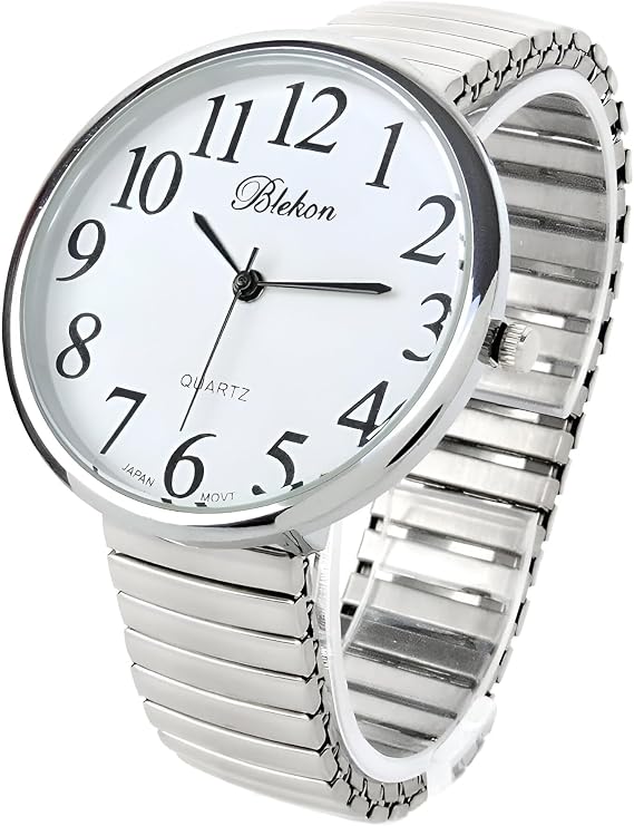 Geneva Super Large Stretch Watch Clear Number Easy Read (Silver)