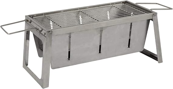 Fire Sense 63724 Stainless Steel Foldaway Charcoal Grill Heavy Duty Stainless Steel Construction for Outdoor Barbecues Camping Tailgating Traveling Charcoal Grate & Carry Bag Included