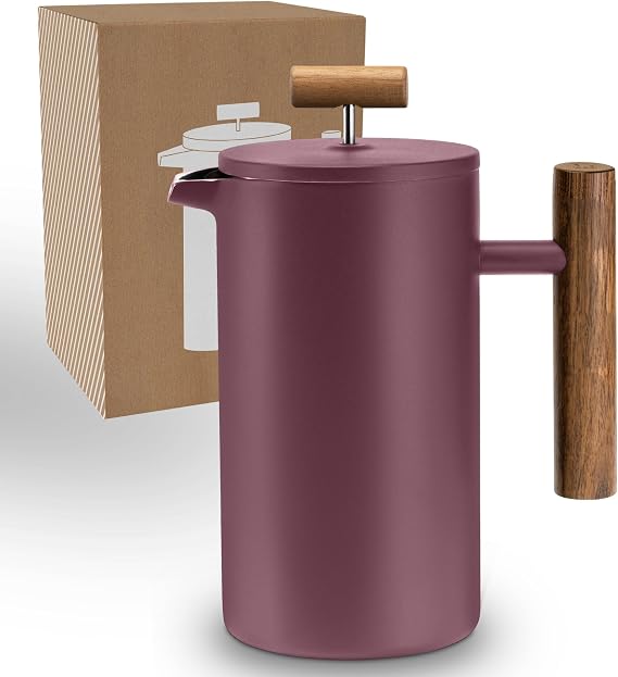 LAMBDA COFFEE Thermo French Press Stainless Steel I 0.35 L 3 Sizes Available I Stainless Steel Coffee Maker I Double-Walled: Keeps Warm for a Long Time I Coffee Maker I Coffee Press Red (2 Cups)