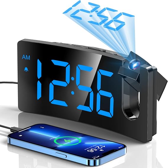 GOLOZA Projection Alarm Clock, Digital Clock with Modern Curved Design