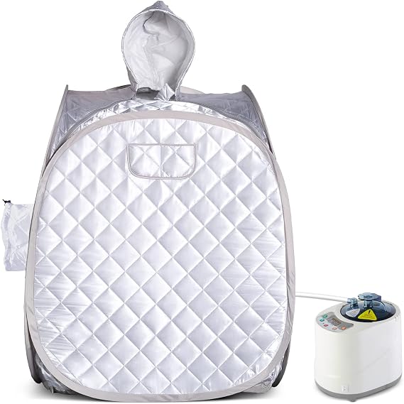 Portable Steam Sauna for Home, Personal Full Body Spa for Relaxation, Spa Tent with Hat, Leg Spa Design, 2L 900W Steam Generator with Remote Control-(Silver, L 33.5x W 32.3x H 41.7)
