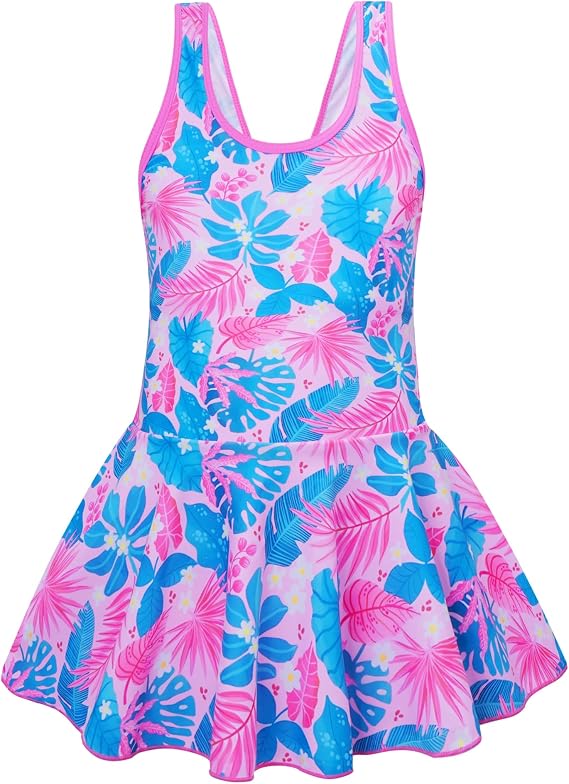 Akokvlar Girl One Piece Swimsuit with Skirt Bathing Suit Swimwear 3-16Y
