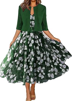 Womens Boho Floral Maxi Dress with Cardigan 2 Piece Set Sleeveless Tank Dress Cropped Jacket Flowy Wedding Guest Dress