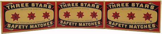 Three Stars Safety Matches, 3 Pack, Strike-On-Box