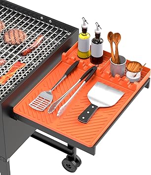 Silicone Grill Mat Compatible with Blackstone, BBQ Griddle Tools Mat with Drip Pad, Spatula Mat for Outdoor Kitchen Counter, Gifts for Men Orange