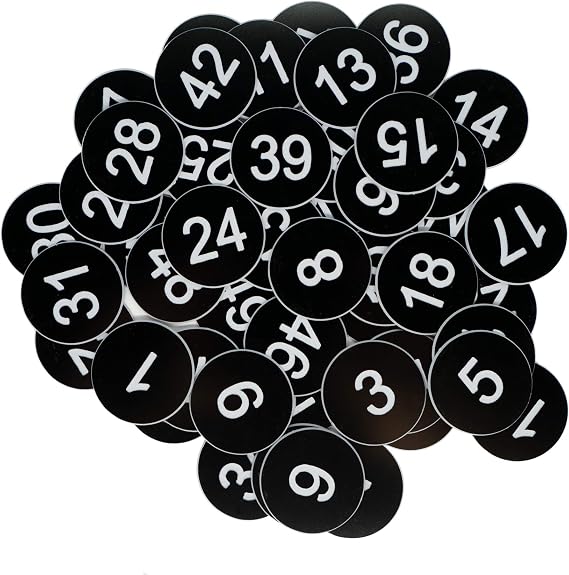 Plastic Number Tags Engraved Numbered Tags Without Hole (1-50, Black)