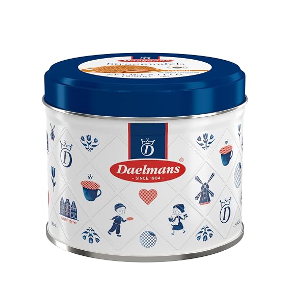 Daelmans Caramel Stroopwafels, Kosher Dairy - 8.11 Oz Gift Tin (Pack of 1) | Waffle Cookies, Sweet Snack for Coffee & Tea, Authentic Soft Toasted Dutch Waffles, Made with Cinnamon, Bourbon Vanilla