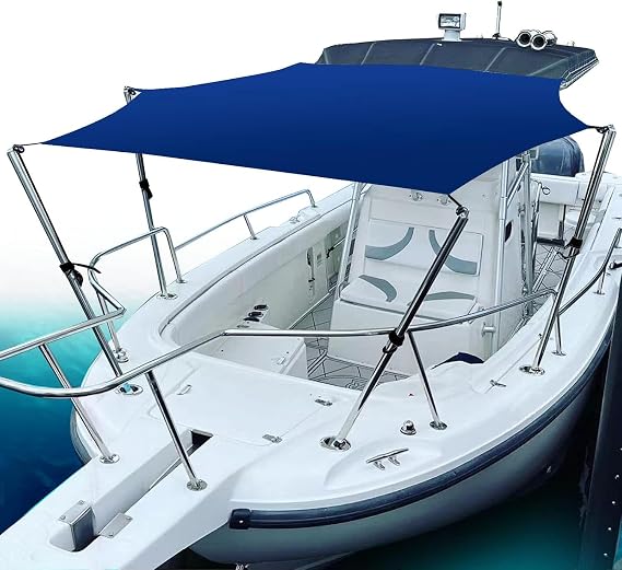 T-Top Boat Sun Shade Kit, Hexagonal Extension with 4 Stainless Steel Telescopic Rods, Universal Fit, Waterproof, UV Protection, Dark Blue, 138" x 150" x 71"
