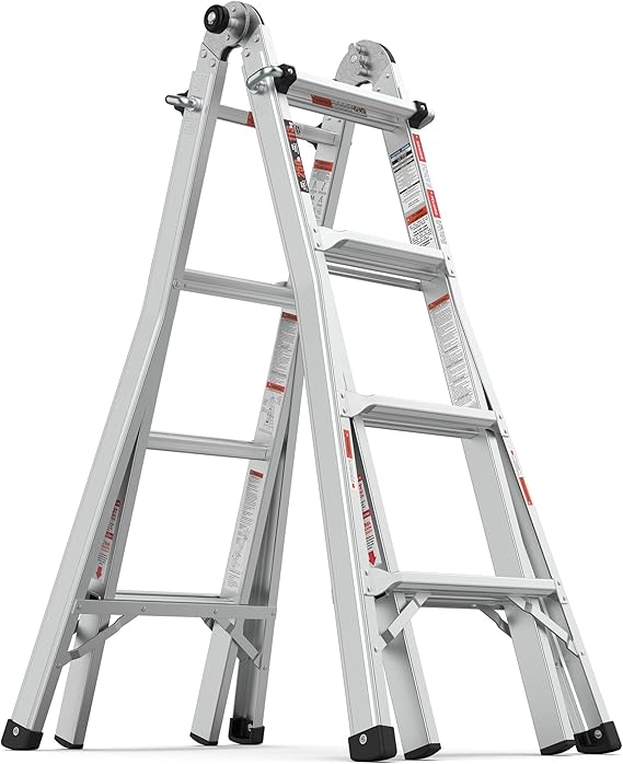 Aluminum Multi-Position Ladder, 17 FT Foldable Ladder with Non-Slip Mat, 250 lbs Safe Load Extendable Ladder for Home Indoor Outdoor Work (17 FT)