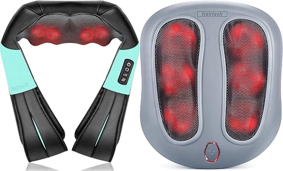 Nekteck Neck Massager and FM01 Foot Massager Machine with Heat Bundle (Blue+Gray)